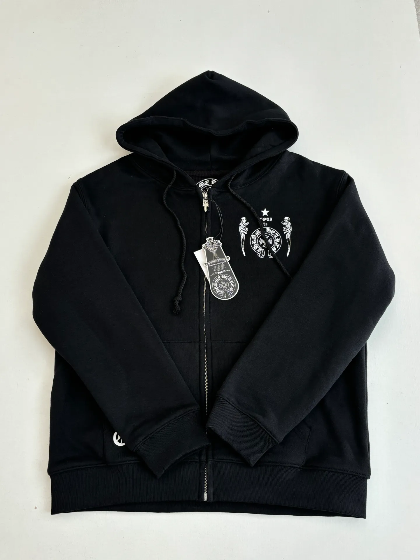 P486 Chrome Heart*/Chrome Heart Ch black skull zipper hooded sweatshirt Size: S/M/L/XL